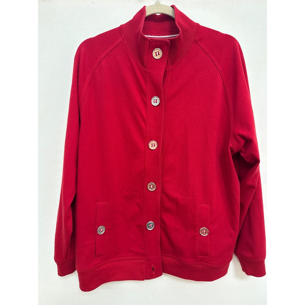 Allison Daley Petite Red Button Front Mock Neck Knit Jacket Size PL